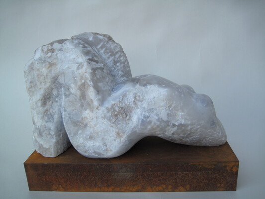 Landschaft, Alabaster, 31x13x18cm Sockel, Eisen,32x12,5x5cm